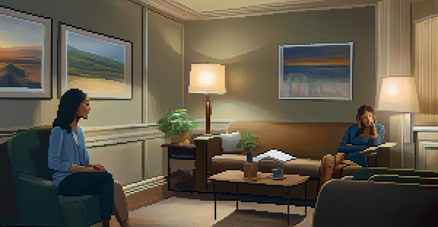 A warm and inviting counseling room where a therapist listens to a client, emphasizing support in recovery.