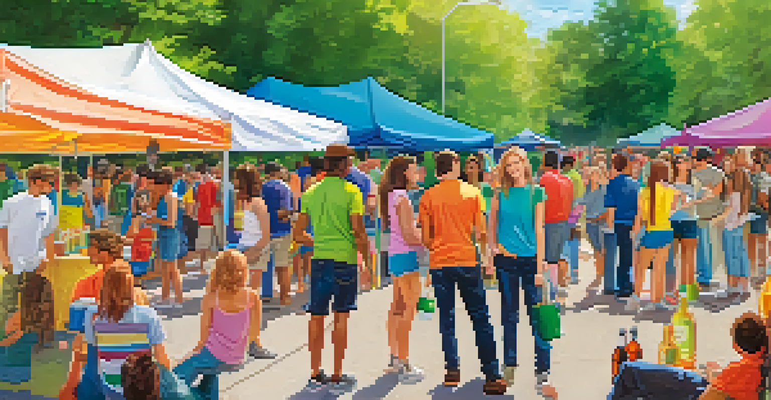 A vibrant community event showcasing booths and banners promoting alcohol awareness among young people.