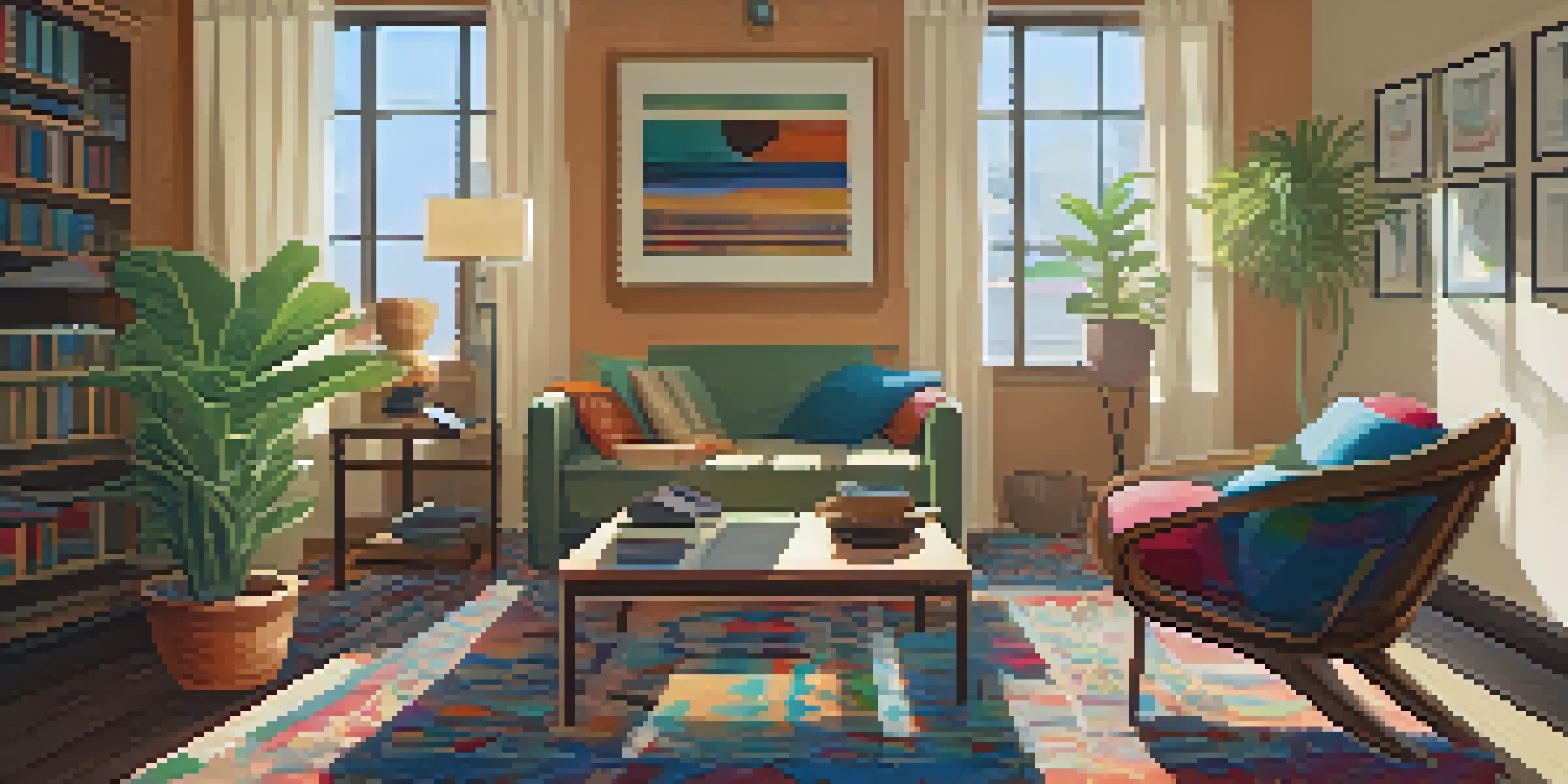 A therapist's office designed with cultural artifacts and soft lighting, providing a welcoming space for therapy.