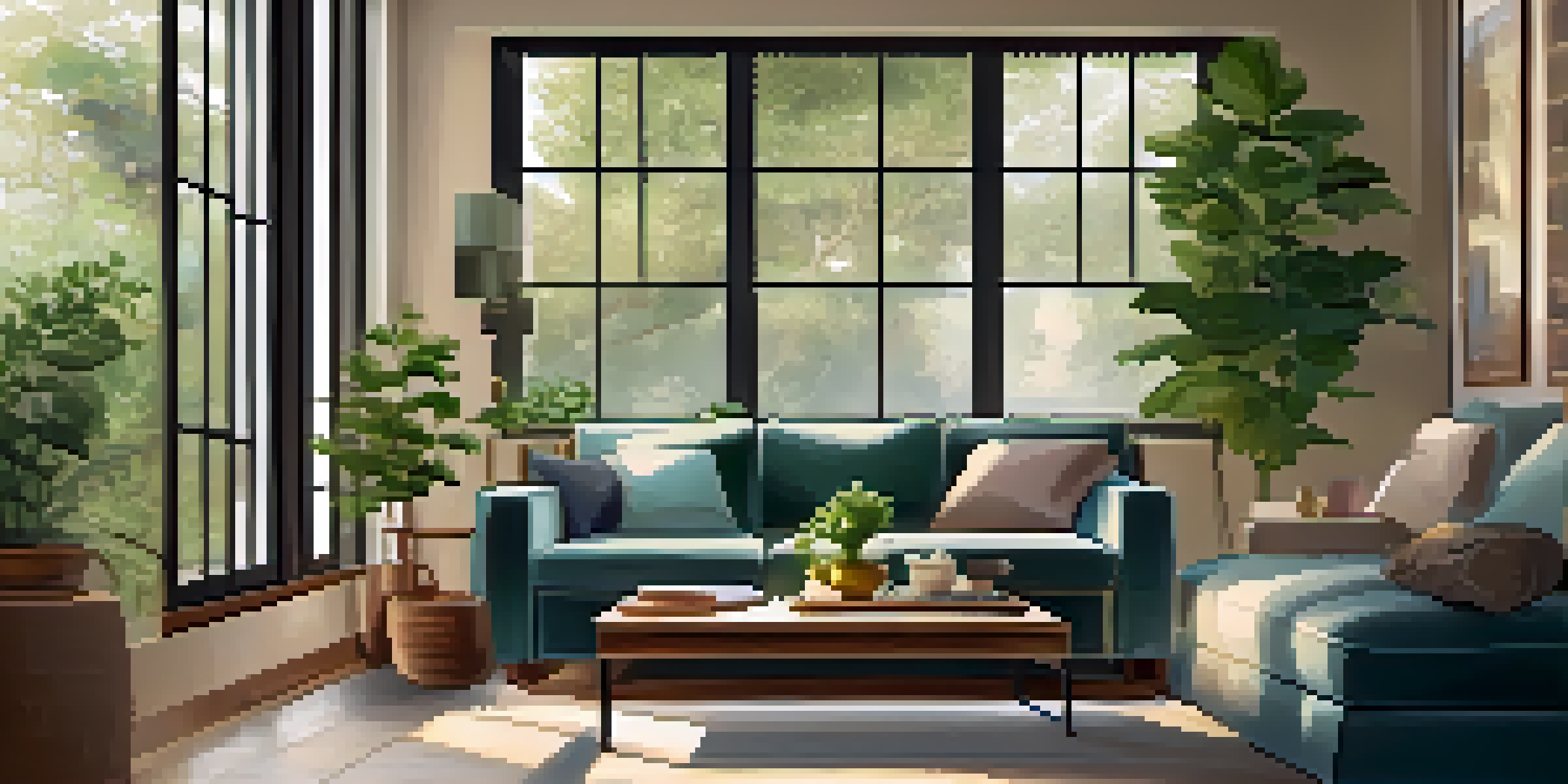A cozy living room filled with soft light, featuring a comfortable sofa and plants, creating a calm atmosphere for conversation.