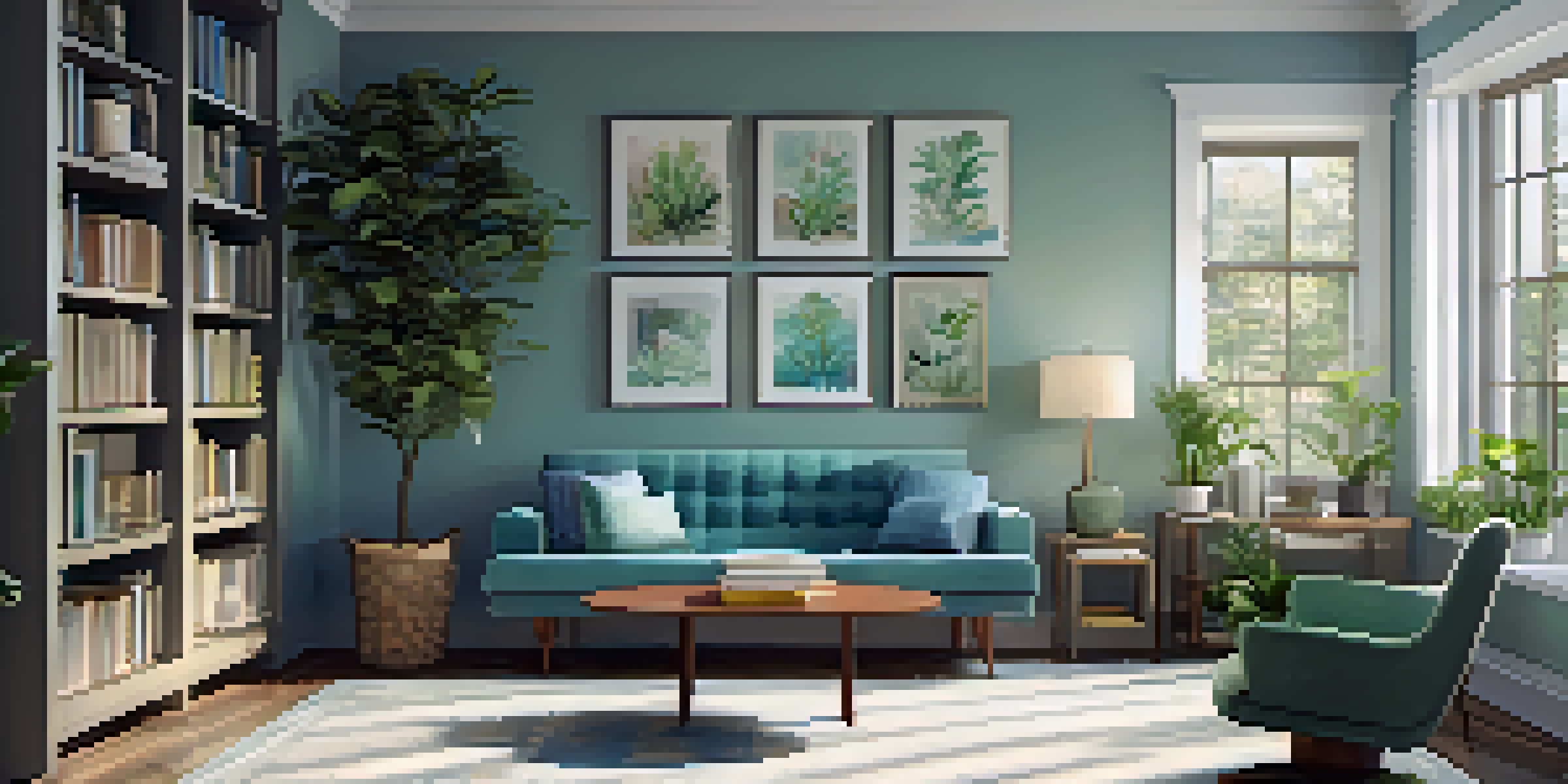 A calm therapy room with natural light, comfortable seating, and plants, representing a safe space for therapy.