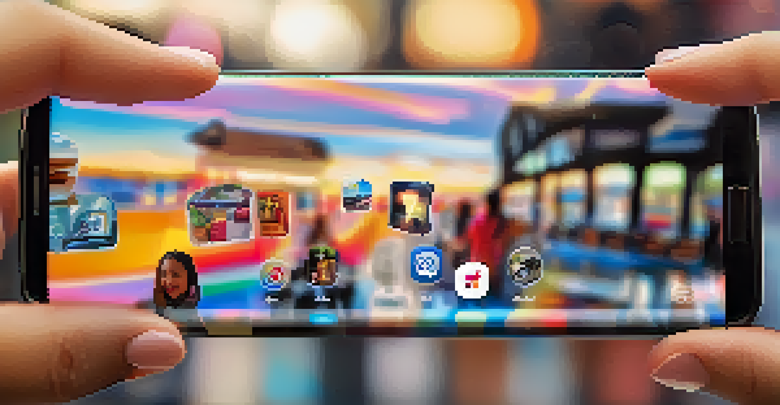 A close-up of a teenager's hand holding a smartphone with social media images on the screen, in a bright and modern setting.