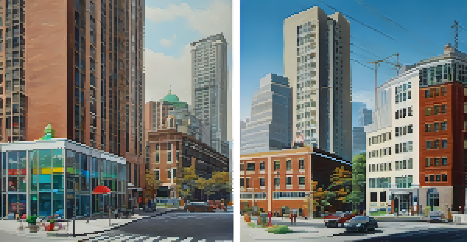 A side-by-side comparison of an urban healthcare facility and a rural clinic, illustrating the differences in access to addiction treatment.