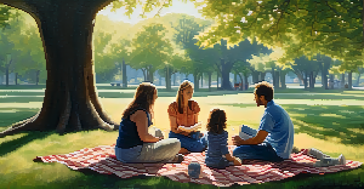 A family sitting in a circle under a tree, engaging in a support group meeting in a serene outdoor setting.