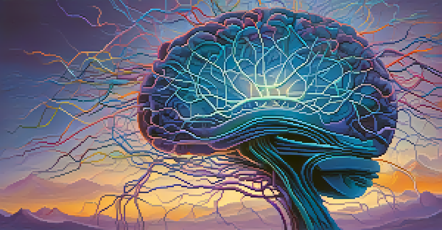 An abstract representation of a glowing human brain with illuminated neural connections on a gradient background, symbolizing neuroplasticity.