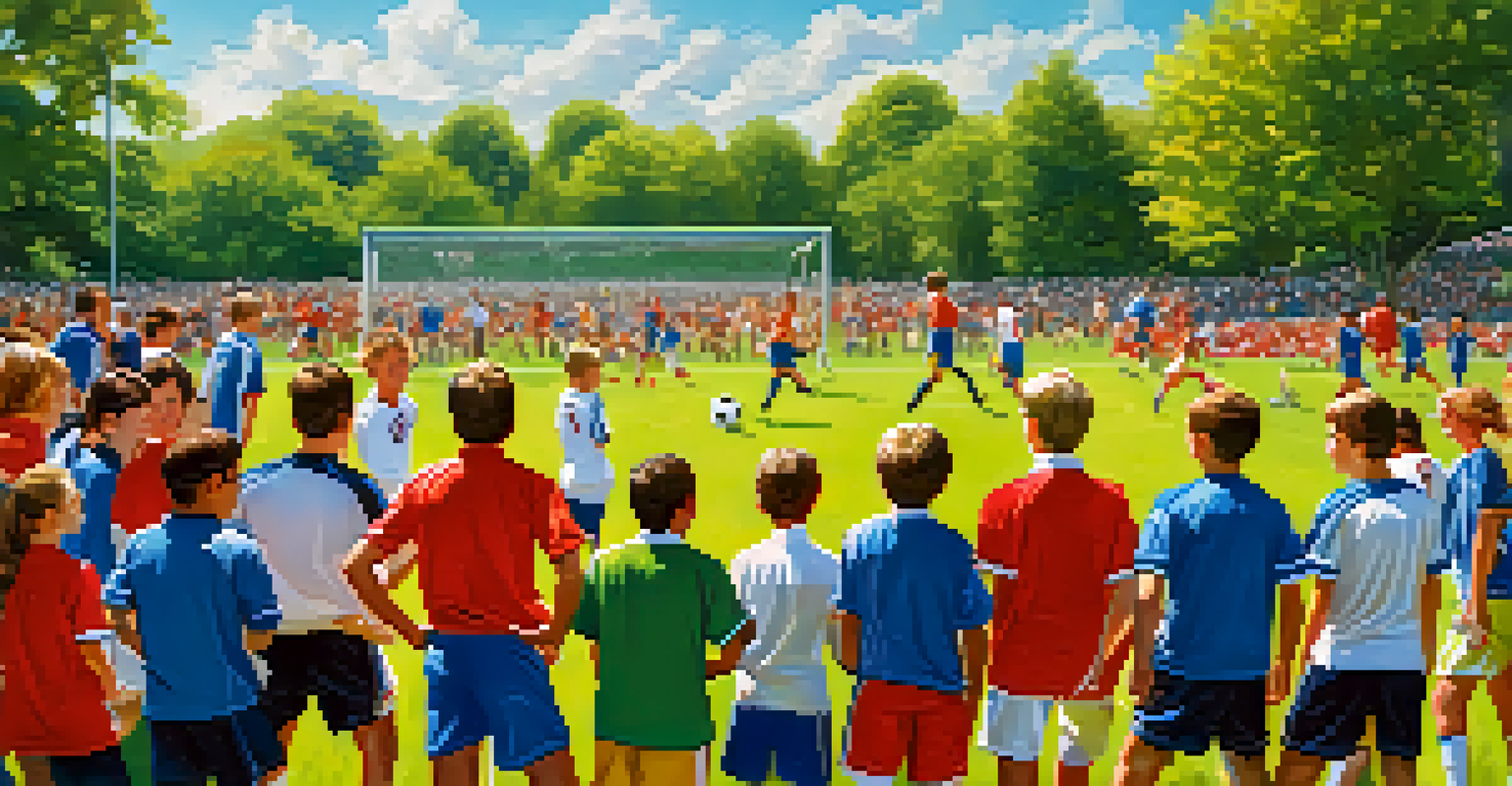 Young athletes playing soccer in a park, showcasing energy and excitement during a vibrant sports event.