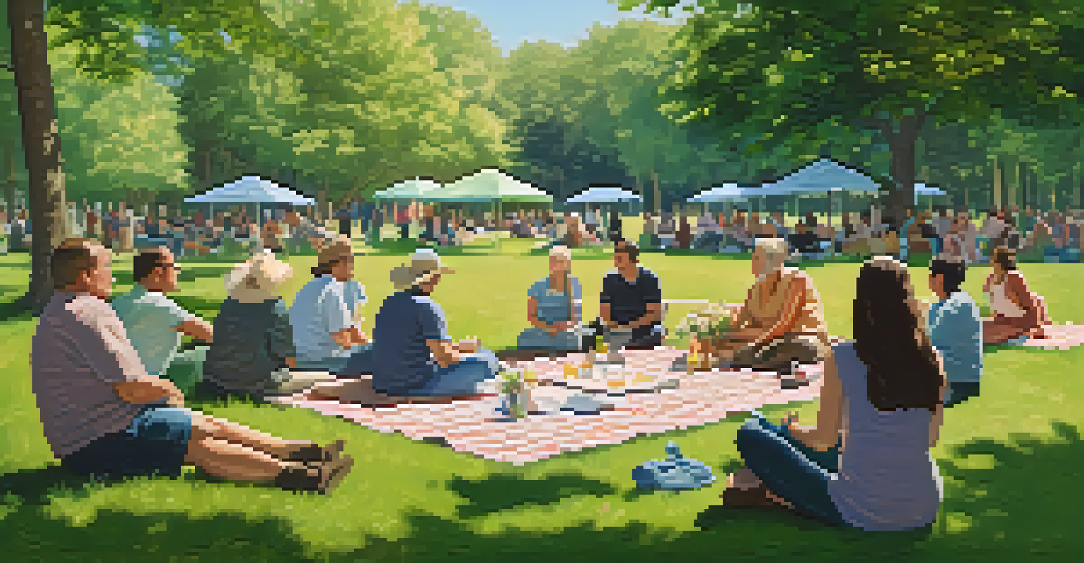 A support group meeting held outdoors in a park, with participants sitting on blankets and engaging in open conversation.