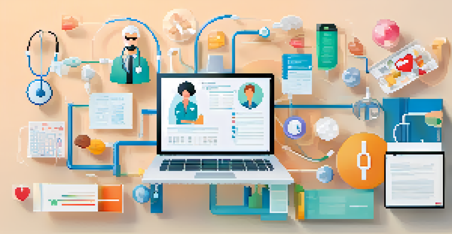 An infographic-style artwork showcasing interconnected icons of various healthcare services, set against a gradient background symbolizing harmony.
