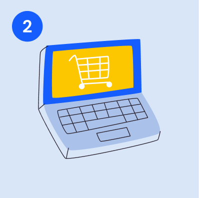 Illustration of a laptop with a shopping cart