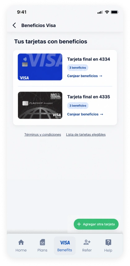 Redeem benefits from a Visa card