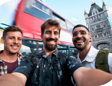 Three friends taking a selfie in London