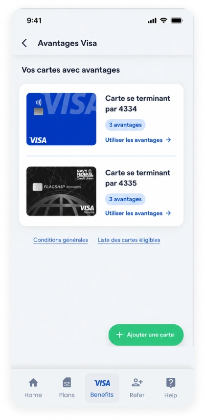 Redeem benefits from a Visa card