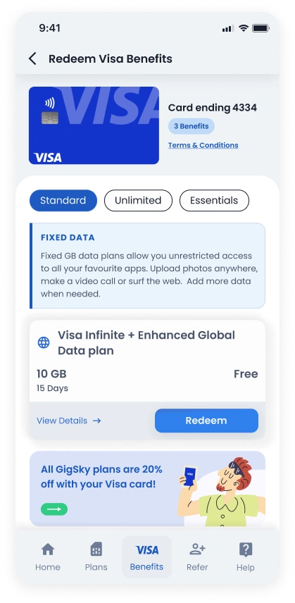 Select a Visa benefit