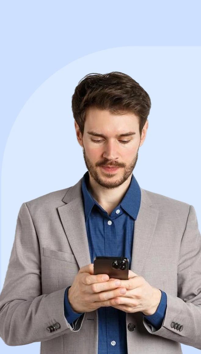 Business traveler checking his phone