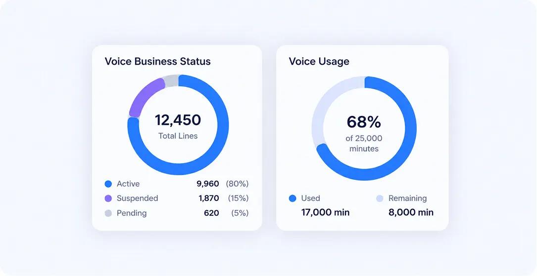 Device status and data usage cards