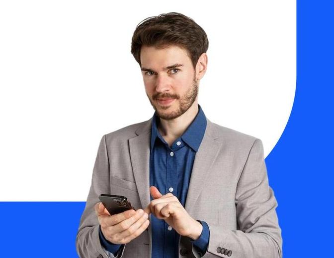 Business traveler using his phone