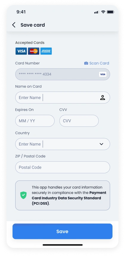 Enter Visa account details