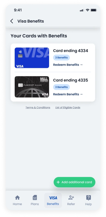 Redeem benefits from a Visa card