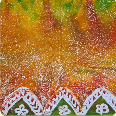 Kain Batik Tulis Malangan dengan gradasi warna oranye-hijau dan bordir tepi bermotif bunga.