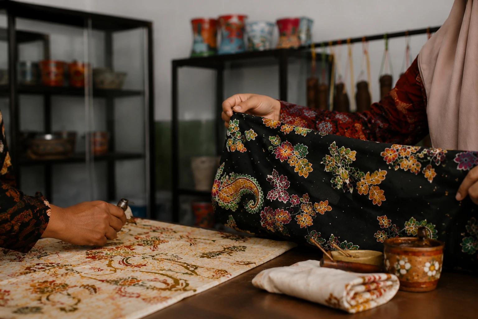 Proses produksi Batik TGP yang menampilkan kain batik tulis bermotif khas sebagai bagian dari pelestarian budaya lokal.