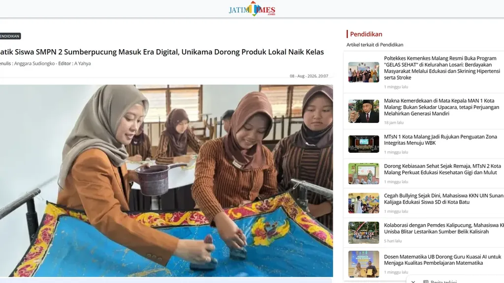 Praktik pewarnaan batik tulis siswa SMPN 2 Sumberpucung bersama Tim PKM Unikama.