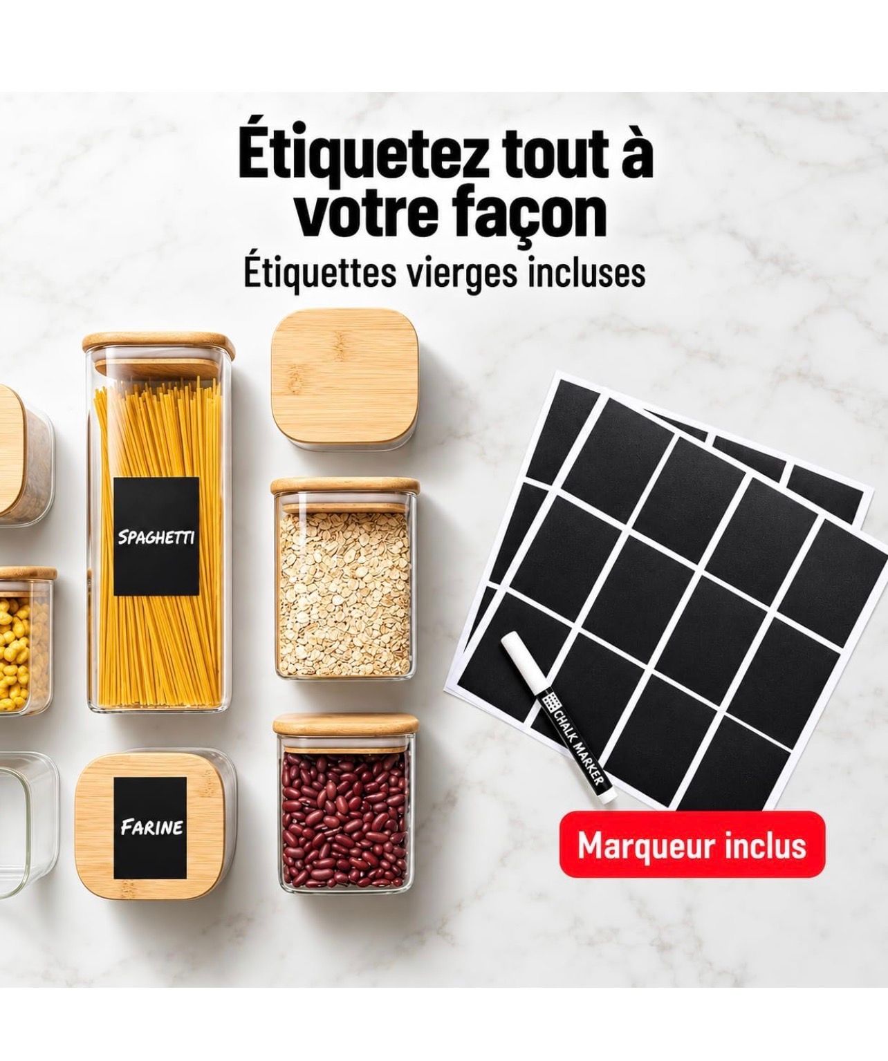 Image de bocaux étiquettes et marqueur 