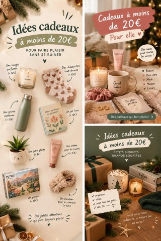 Images de divers cadeaux à moins de 20 euros