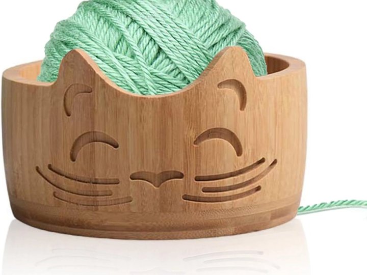 Bol pour pelotes de laine motif chat
