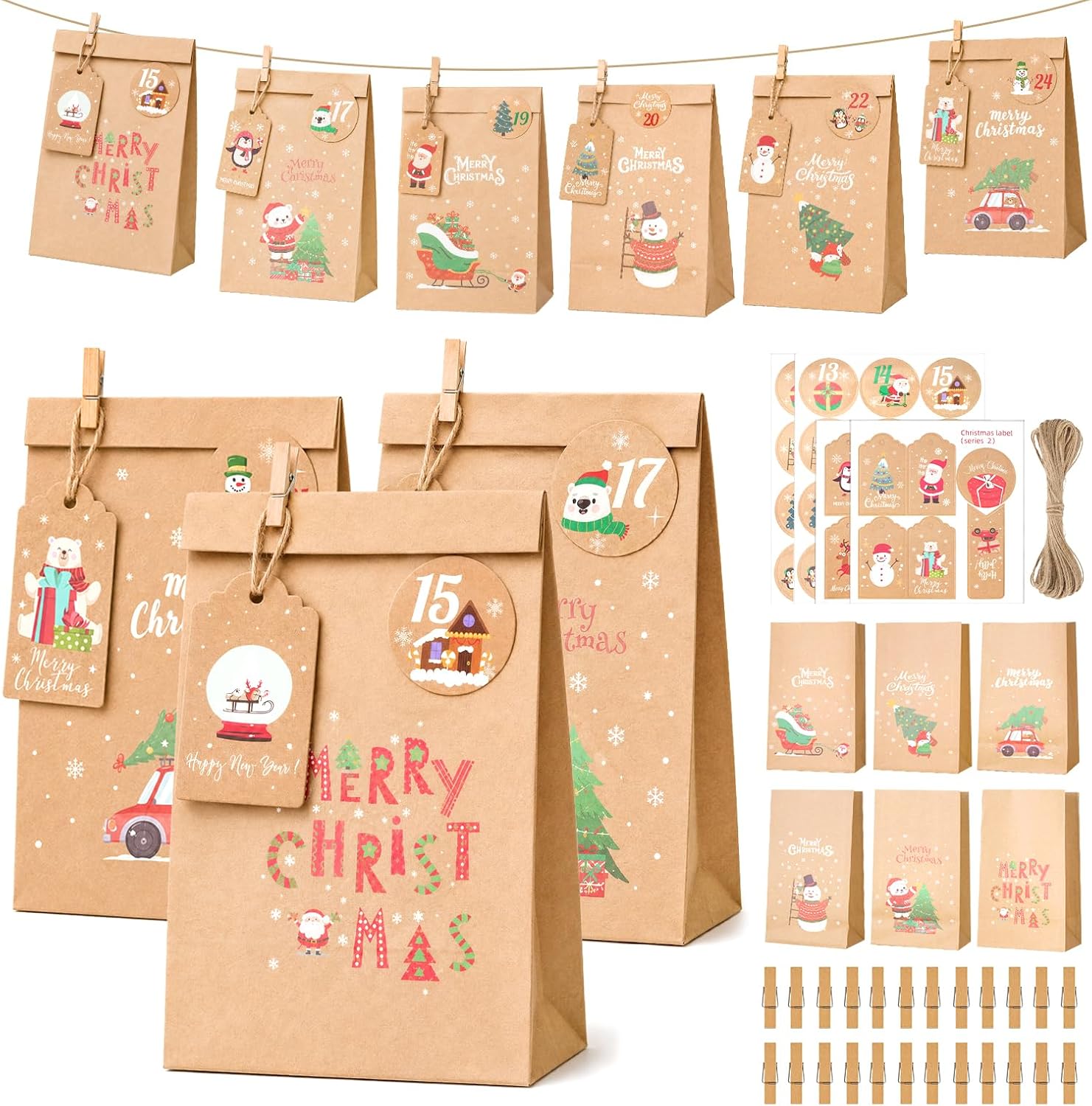 pochettes en kraft calendrier de l'avent