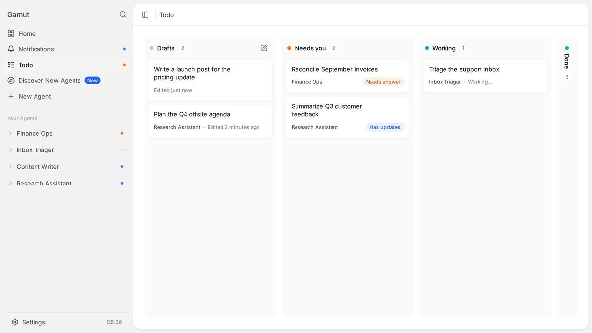 Assigning a draft task to an agent, which moves the card into Working