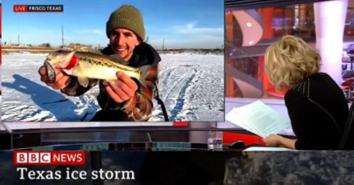 Alex Peric Goes Ice Fishing In Texas Live On An International News Station