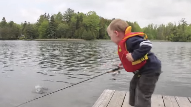 Boy Catches First Fish and His Reaction Is Priceless!