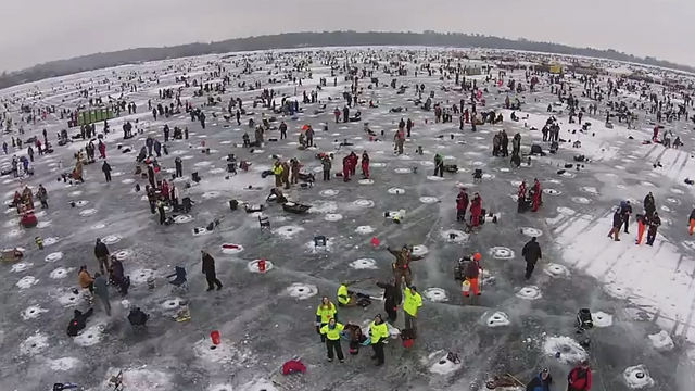 Drone Flies Over World's Largest Ice Fishing Tournament...Stunning