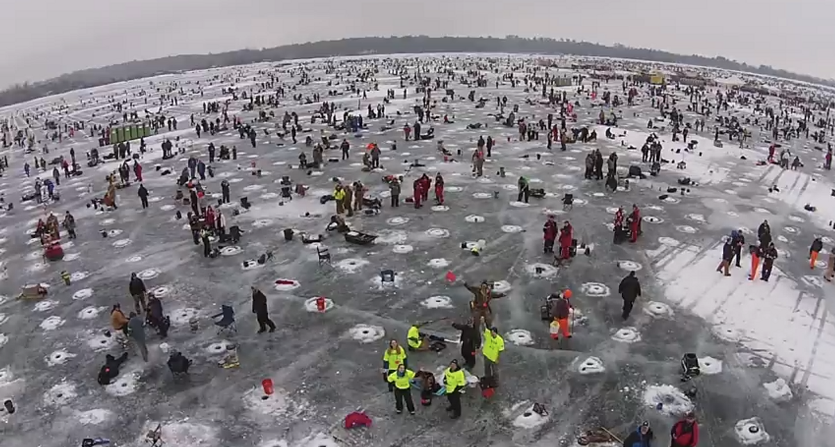 Drone Flies Over World's Largest Ice Fishing Tournament...Stunning