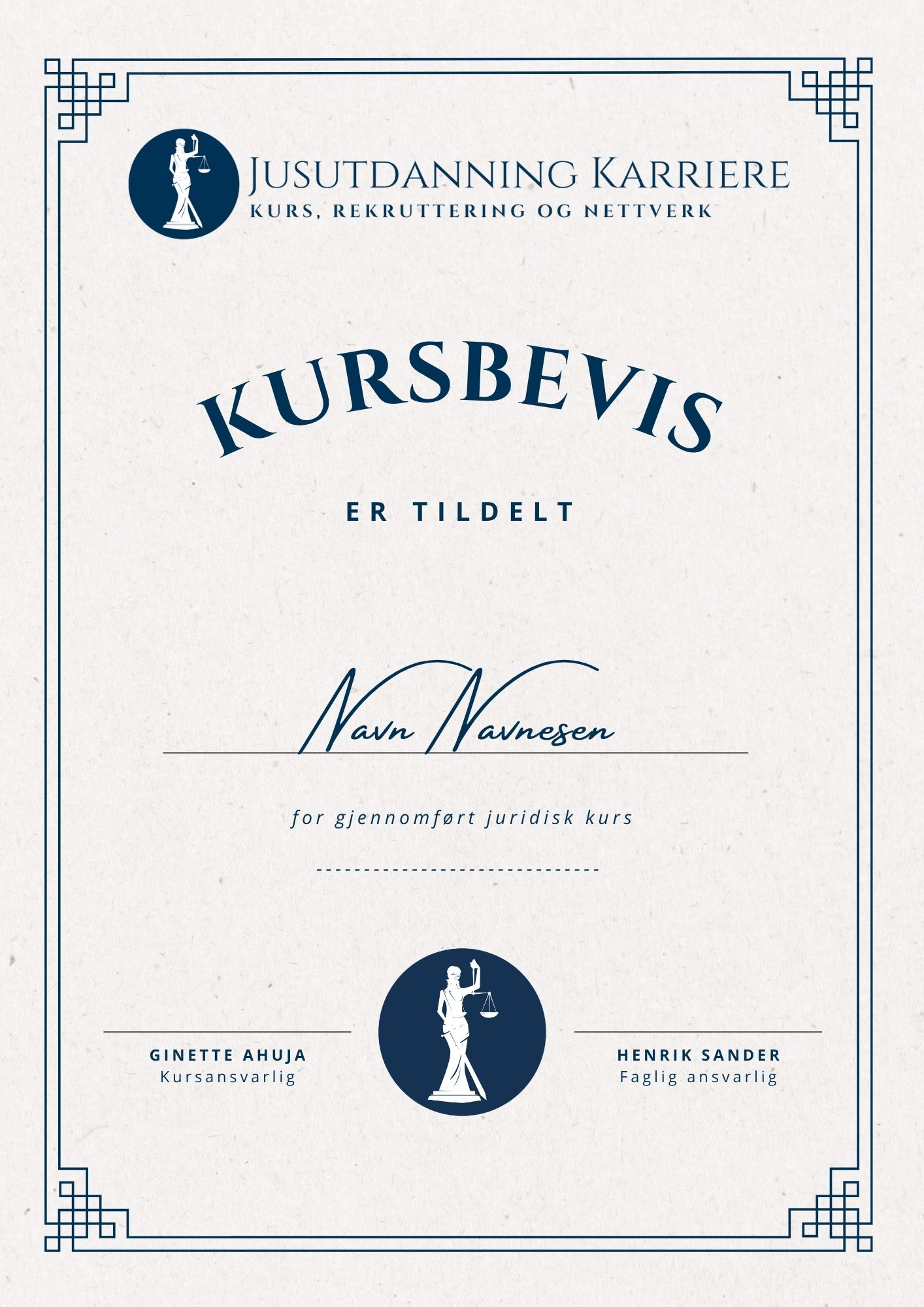 Kursbevis — Jusutdanning Karriere