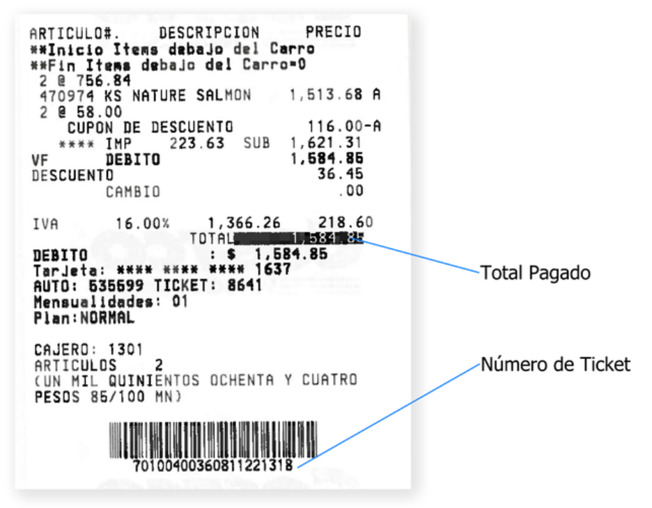 Captura de pantalla portal de facturación Costco