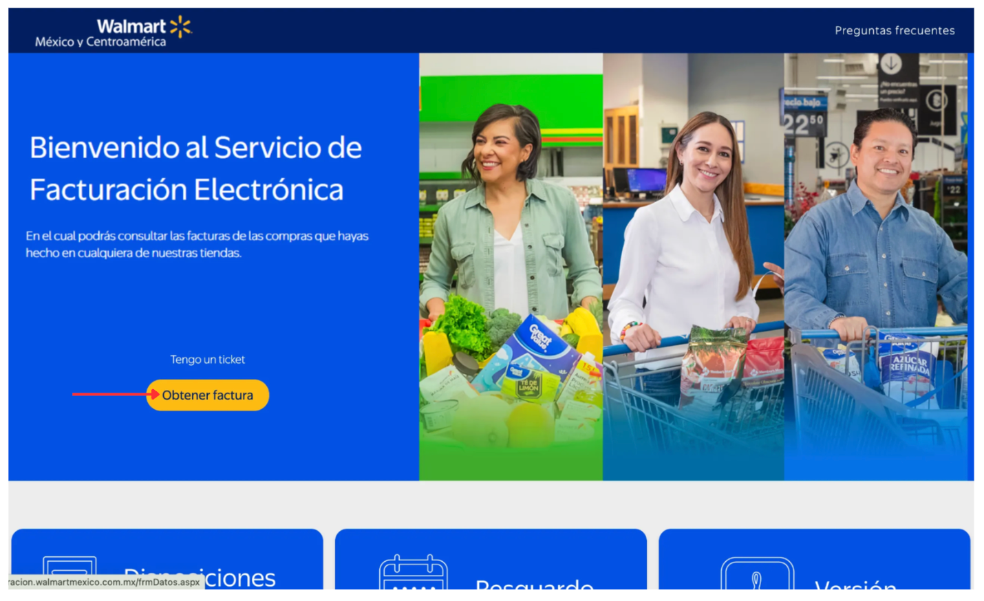 Captura de pantalla portal de facturación Walmart