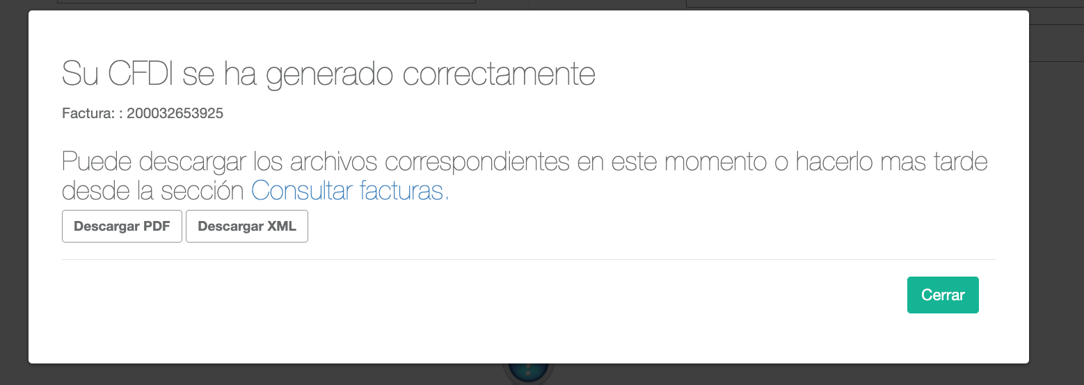 Captura de pantalla portal de facturación PINFRA