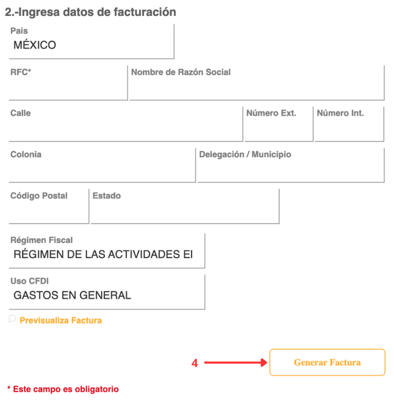 Captura de pantalla plataforma de facturación OXXO