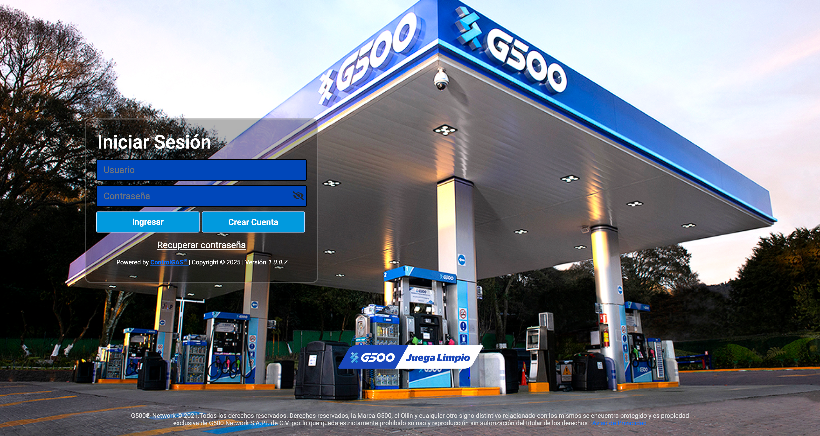 Log in portal de facturación G500