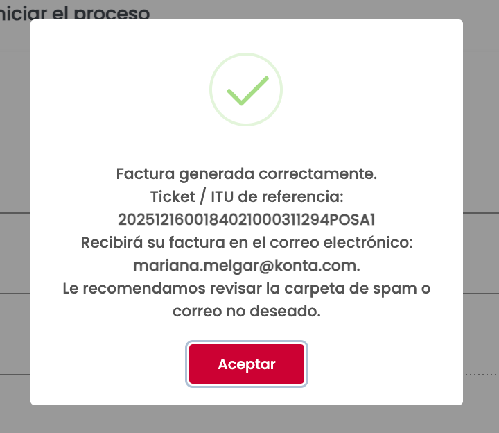 Captura de pantalla "verificación" portal de facturación Office Depot