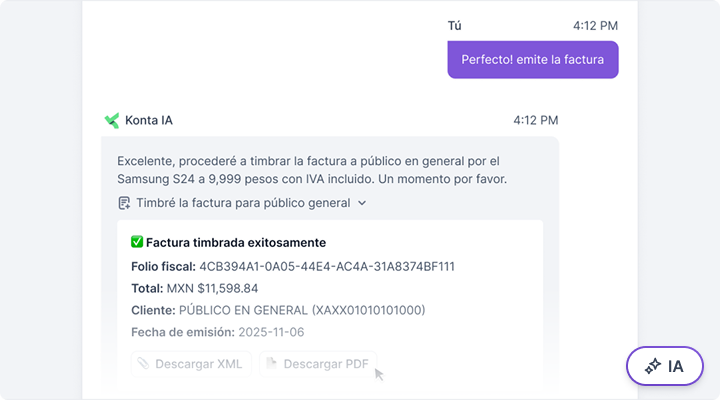 Conversación con Konta IA sobre emisión de una factura