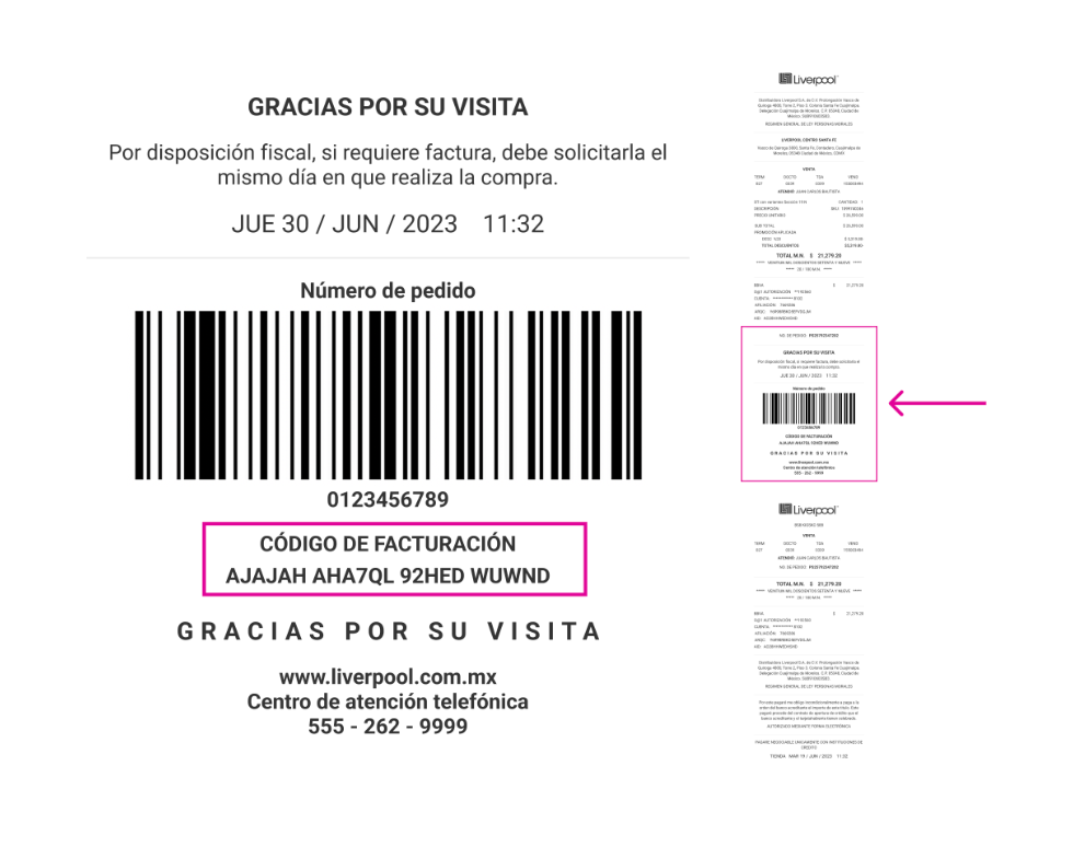 Eejmplo ticket de compra a facturar Liverpool