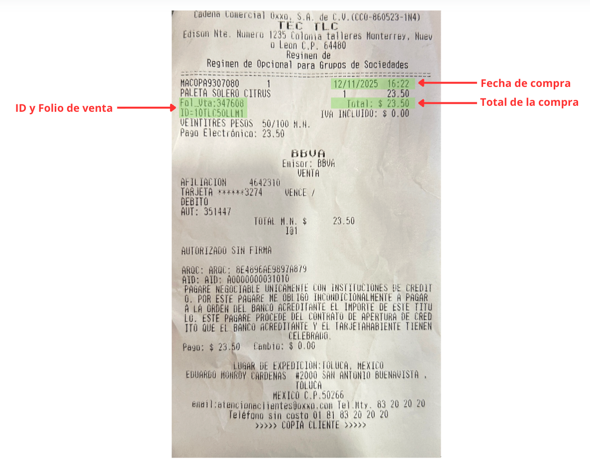 Captura de pantalla plataforma de facturación OXXO