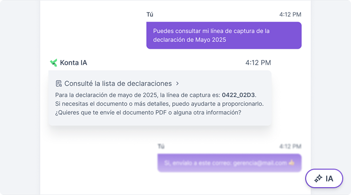 Conversación con Konta IA sobre solicitud de línea de captura