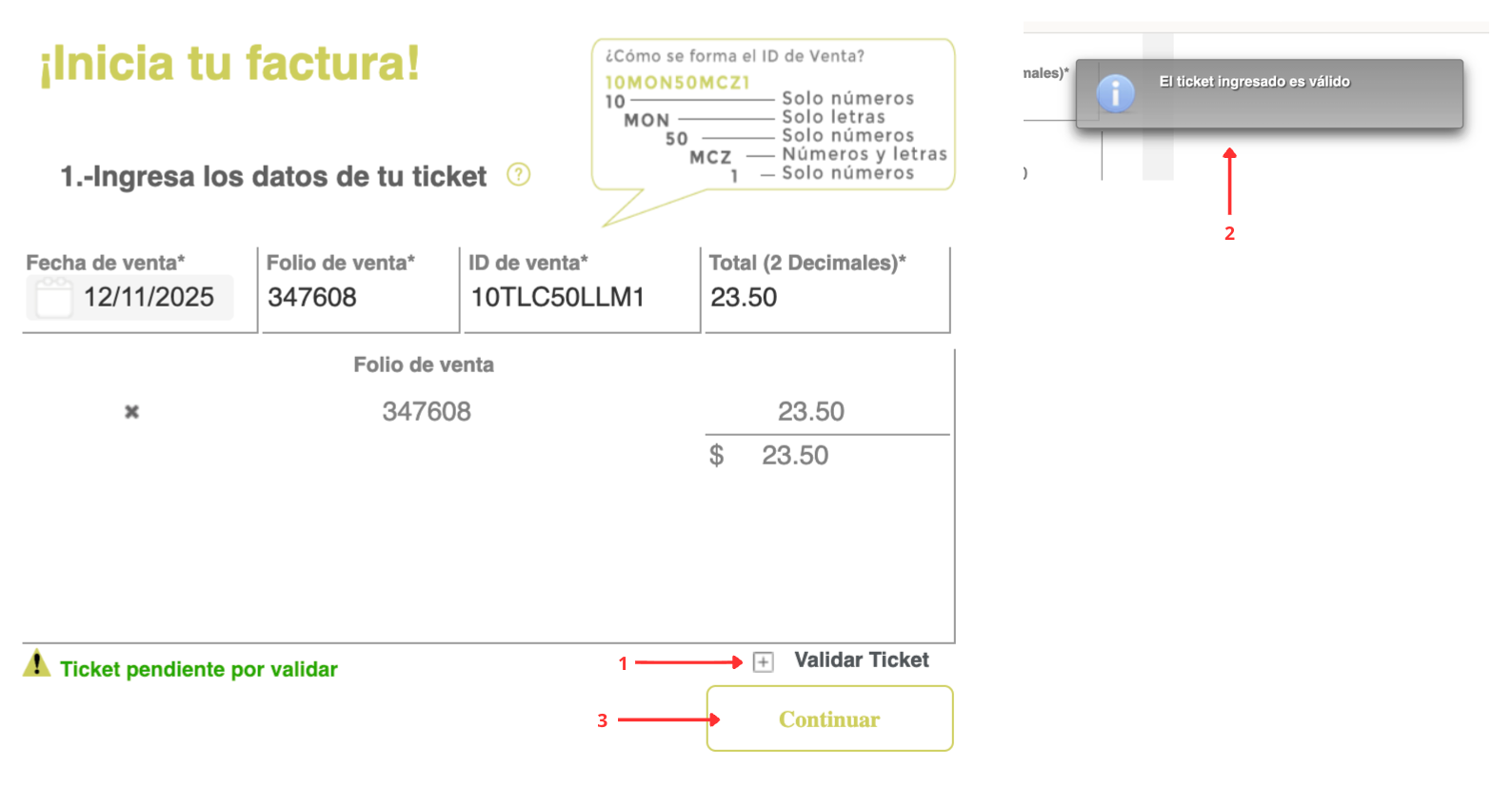 Captura de pantalla plataforma de facturación OXXO