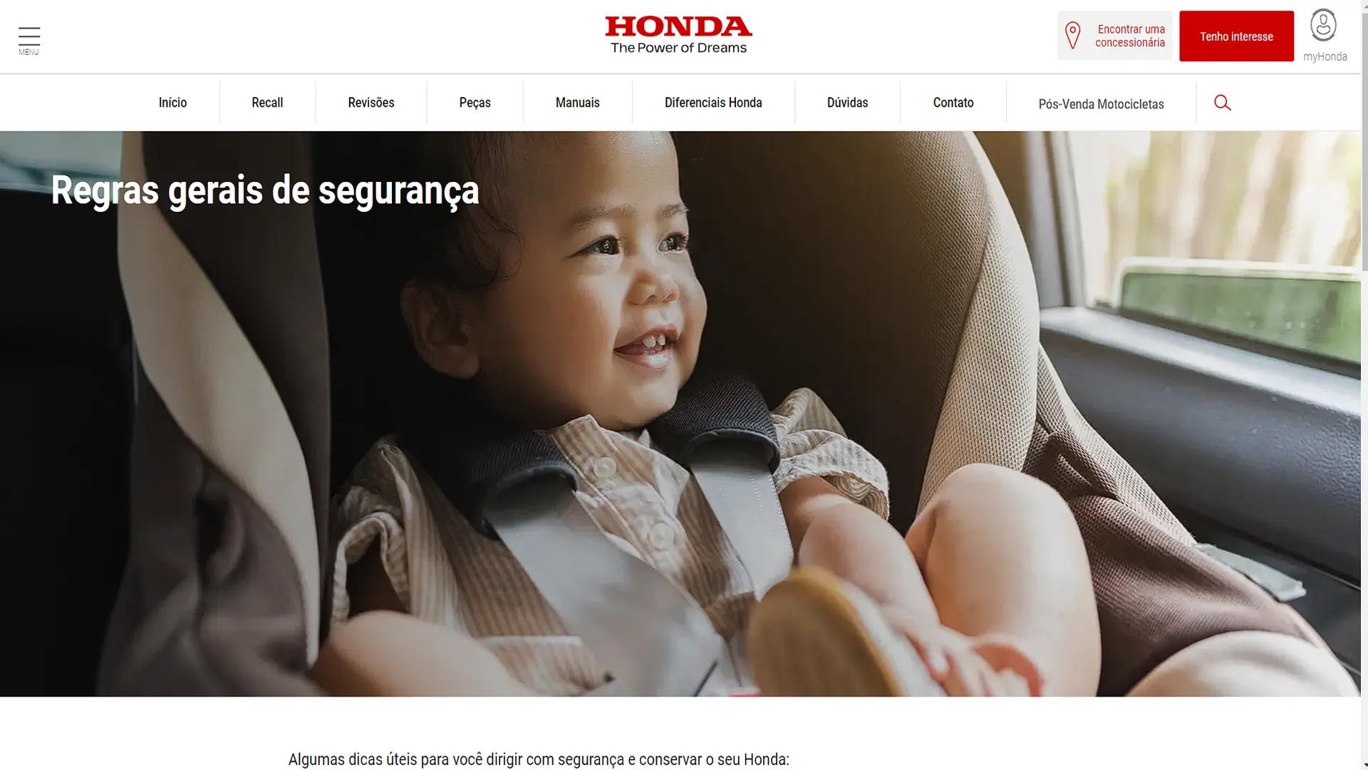 Honda - Página de segurança