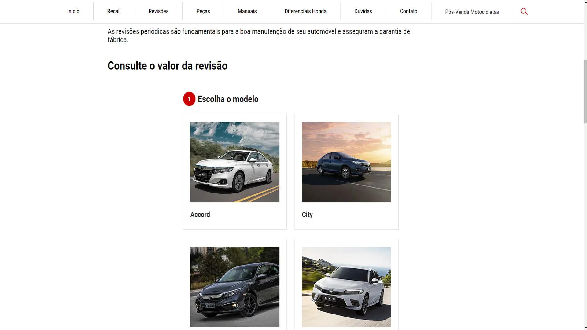 Honda - Página de revisões