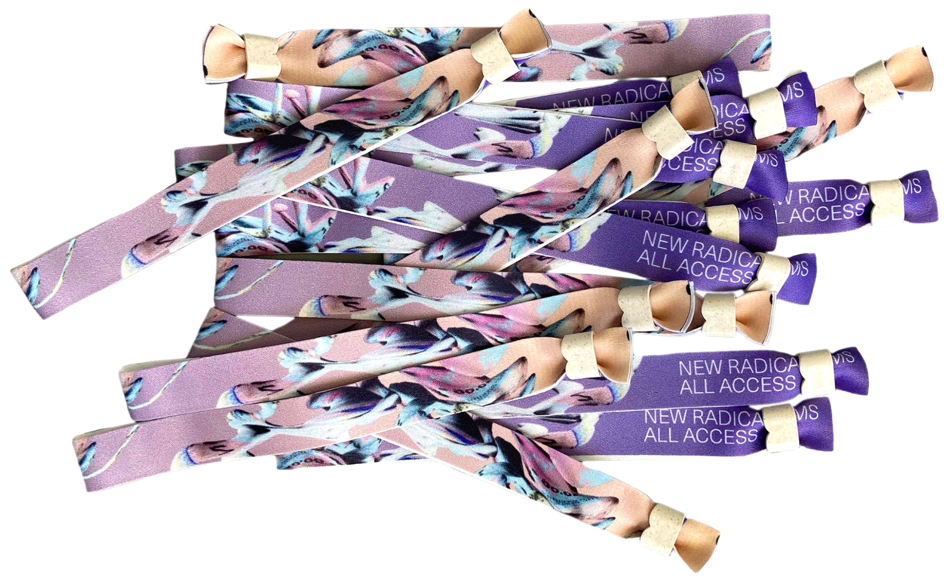 Purple New Radicalisms all-access festival wristbands