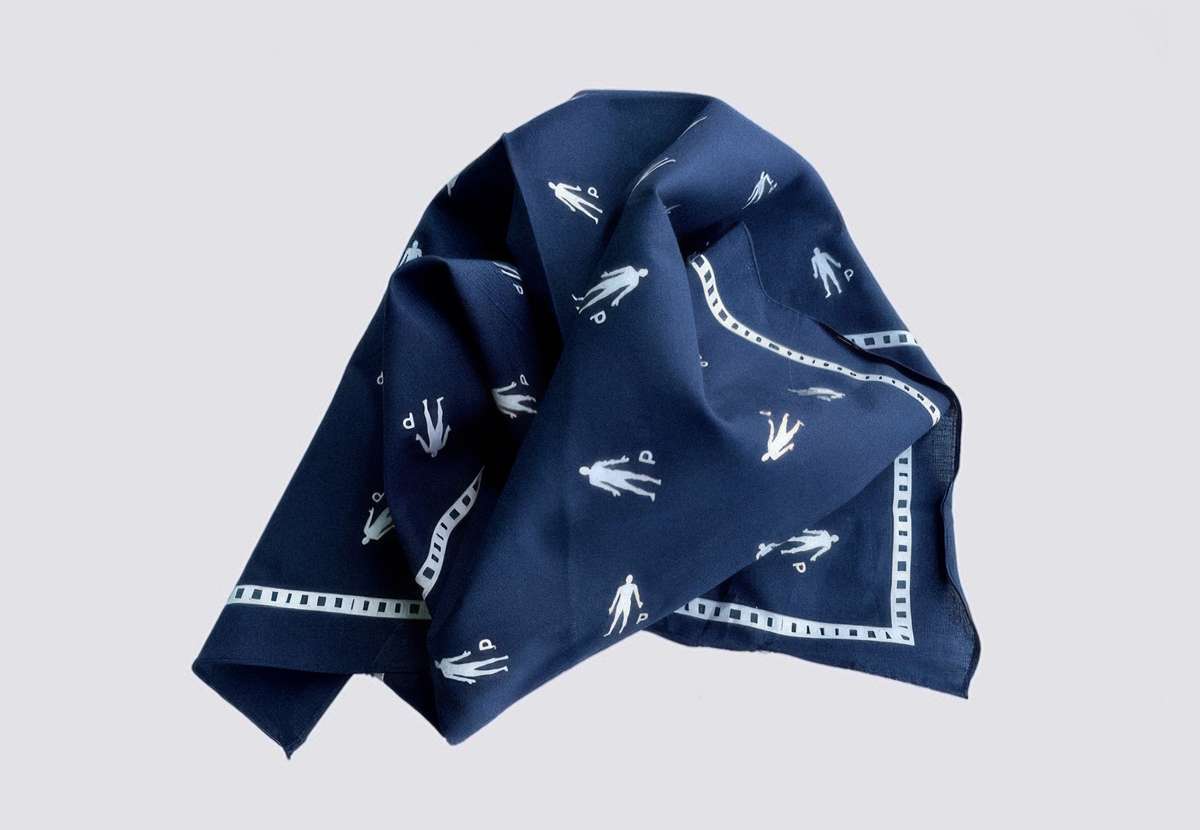 Navy Pinkman bandana printed with a white pattern